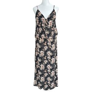 Pampelone Floral Black Maxi Dress Navy/Cream/Maroon S
